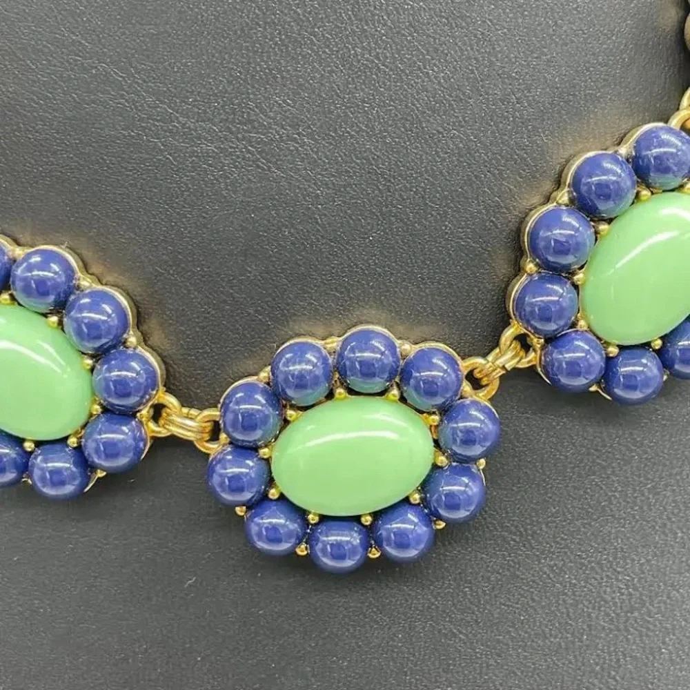 Banana Republic Navy Blue & Mint Green Floral Bib Necklace - Picture 4 of 5